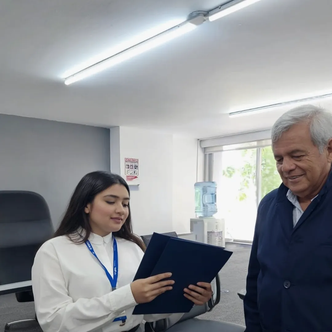 Asesora de Astv Créditos atendiendo a un cliente